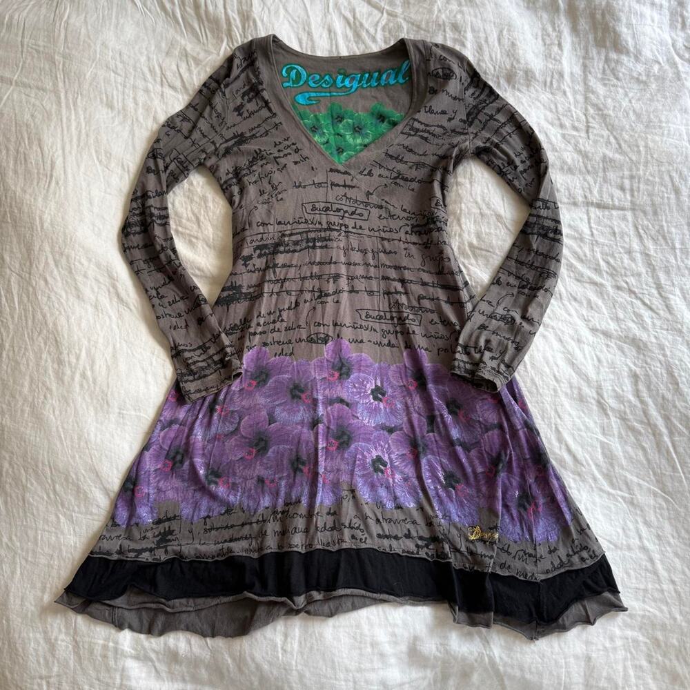 Vintage desigual subversive floral scribble text dress